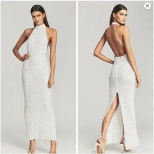 Retrofete Olivia Sequin Halter Dress Gown White Bridal Size Medium w/ Tags